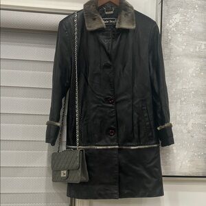 Palm Beach Boutique Black Leather Jacket with Gray Faux Fur